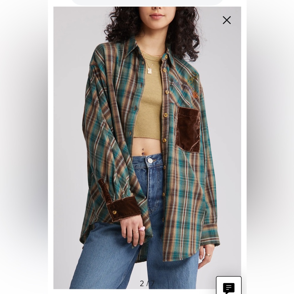 Bdg Plaid Patchwork Oversized Button Up Cotton Sh… - image 3